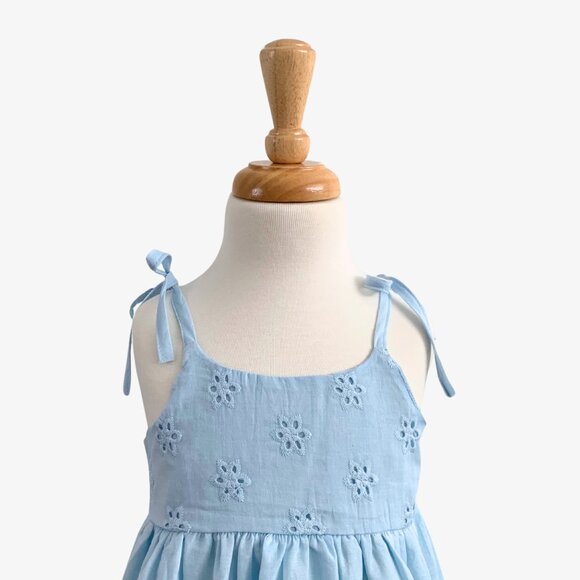 NWT Pretty Girls Sun Dress Eyelet Lace Embroidery Bohemian Spring Sky Blue 2T - Picture 3 of 4
